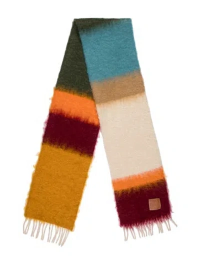 Pre-owned Loewe Mohair Colorblock Pattern Scarf In Green