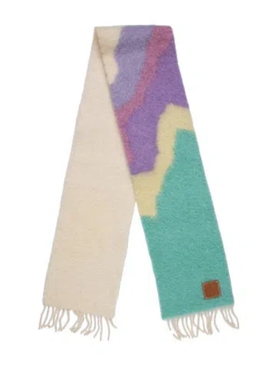 Pre-owned Loewe Mohair Colorblock Pattern Scarf In Neutrals