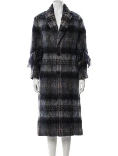 Pre-owned Loewe Mohair Plaid Print Coat In Blue