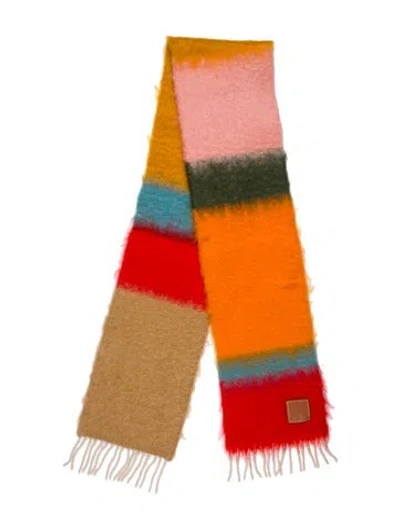 Pre-owned Loewe Mohair Striped Scarf In Red