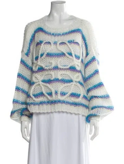 Pre-owned Loewe Mohair Striped Sweater In White
