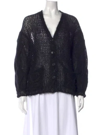 Pre-owned Loewe Mohair V-neck Sweater In Black