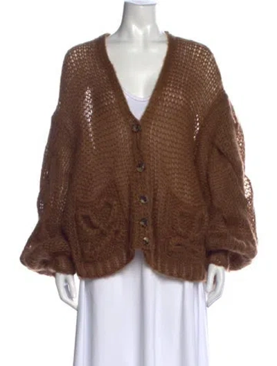 Pre-owned Loewe Mohair V-neck Sweater In Brown