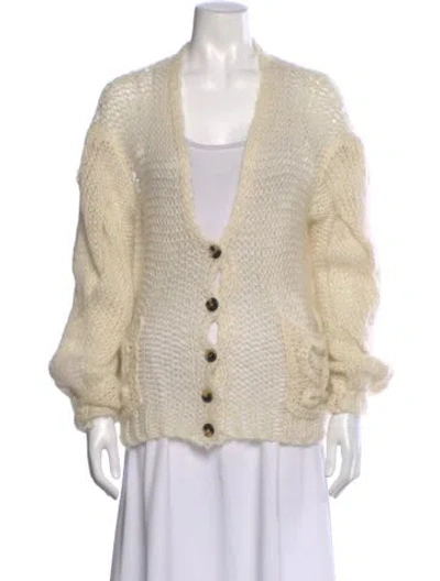 Pre-owned Loewe Mohair V-neck Sweater In Neutral