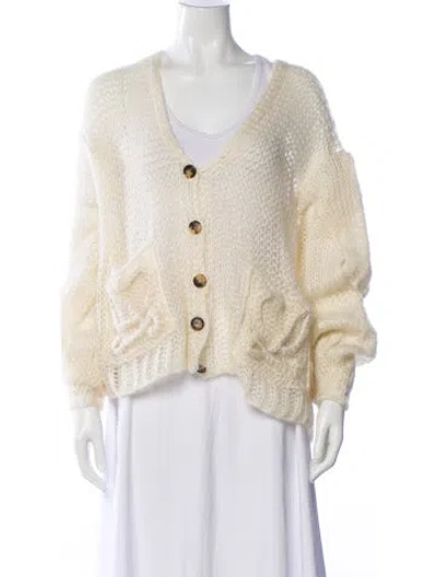 Pre-owned Loewe Mohair V-neck Sweater In Neutral