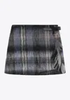 Loewe Blue Checked Mini Skirt In Mohair And Wool Blend In Multi