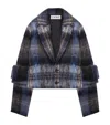 Loewe Mohair-wool Scarf-detail Check Coat In Blue