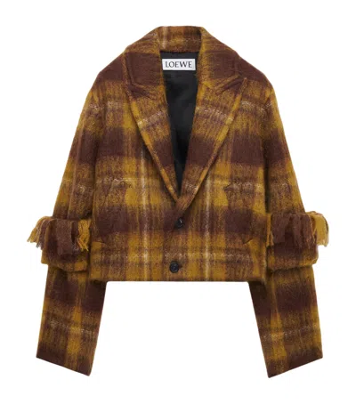 Loewe Mohair-wool Scarf-detail Check Coat In Multi