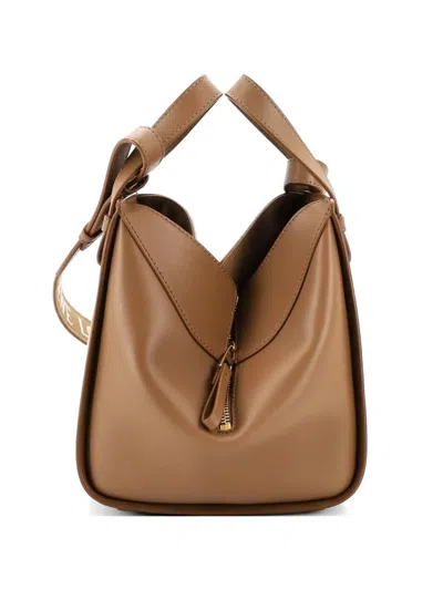 Pre-owned Loewe Monochrome Hammock Bag Leather With Logo Jacquard Strap Compact Crossbody Bag In Brown