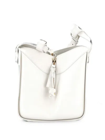 Pre-owned Loewe Monochrome Hammock Bag Leather With Logo Jacquard Strap Compact Crossbody Bag In White