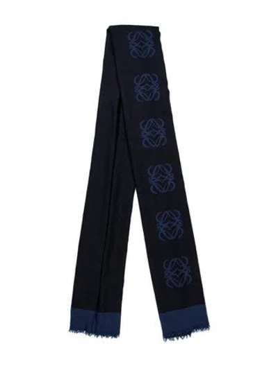 Pre-owned Loewe Monogram Shine Shawl Silk Shawl In Blue