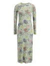 Loewe Women Morning Glory Print Cotton And Silk Multicolor Dress In Green
