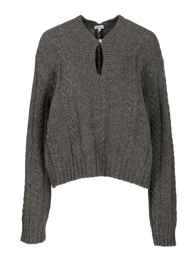 LOEWE MOULINÉ WOOL SWEATER KNITWEAR GREY