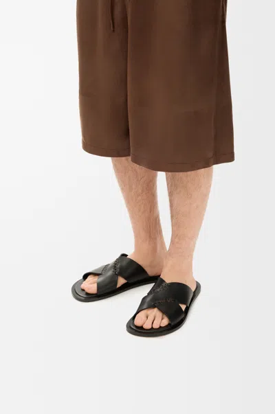 Loewe Flex Criss-cross Slide In Vegetable-tanned Leather Skin Size: 46 For Man In Black