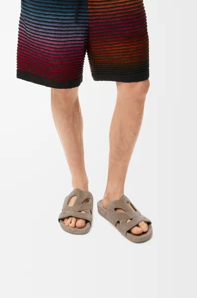 Loewe Ease Monogram Slide In Suede Size: 46 For Man In Gray