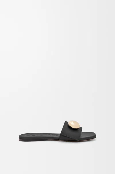 Loewe Leather Open Toe Flat Sole Slippers In Black