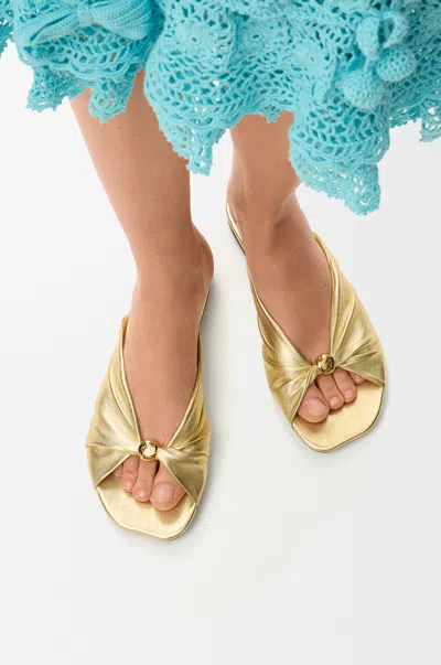 Loewe Pebble Soft Slide In Laminated Lambskin Size:41 For Woman In Gold