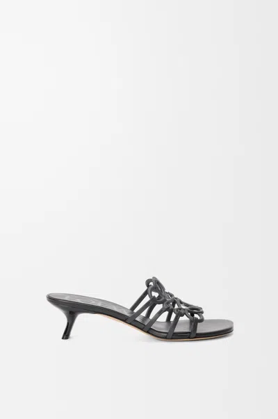 Loewe Petal Anagram Leather Caged Mule Sandals In Gray