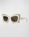 Loewe Off-white & Beige Multilayer Butterfly Sunglasses In Ivry/brn