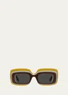 Loewe Multicolor Curved Logo Acetate Rectangle Sunglasses In Lbrno/smkg