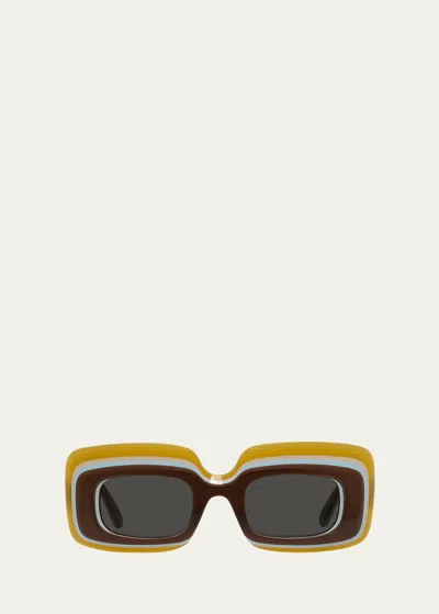Loewe Multicolor Curved Logo Acetate Rectangle Sunglasses In Black