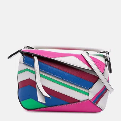 Pre-owned Loewe Multicolor Mini Calfskin Zigzag Puzzle Edge Satchel