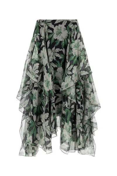 LOEWE MULTICOLOR PRINTED SILK SKIRT