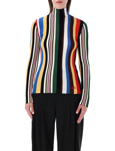 LOEWE WOMEN MULTICOLOUR STRIPED RIBBED TOP, M LUXURY TOPS FOR WOMEN DARVEYS