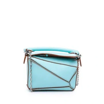 Pre-owned Loewe Nano Calfskin Puzzle Satchel In Blue