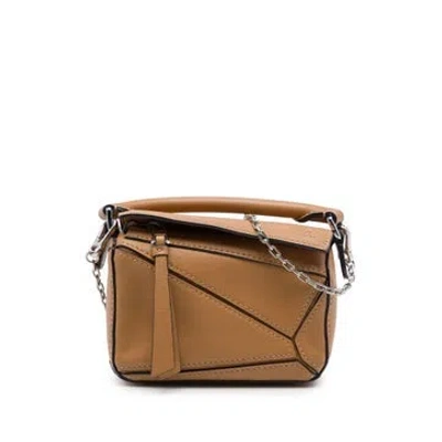 Pre-owned Loewe Nano Calfskin Puzzle Satchel In Brown