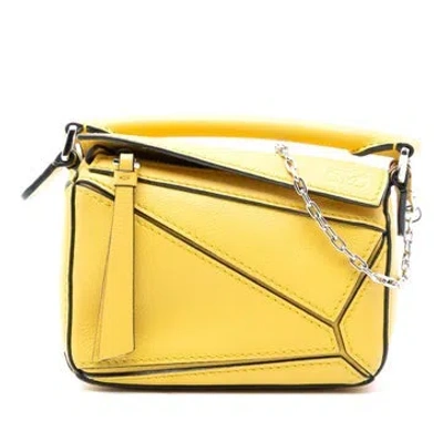 Pre-owned Loewe Nano Calfskin Puzzle Satchel In Yellow