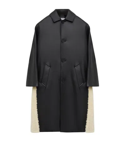 Loewe Nappa Lambskin Shearling-trim Coat In Black