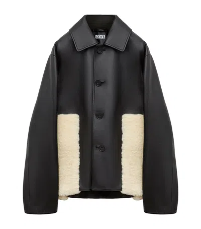 Loewe Nappa Lambskin Shearling-trim Jacket In Black
