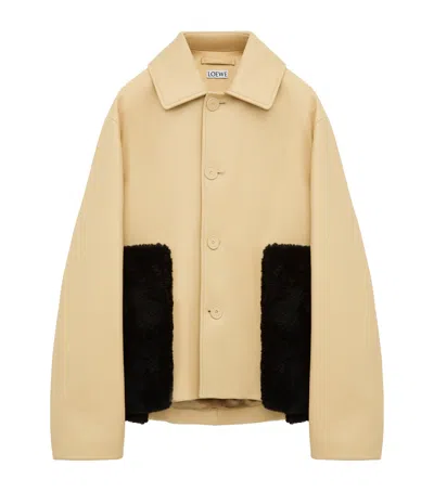 Loewe Nappa Lambskin Shearling-trim Jacket In Yellow