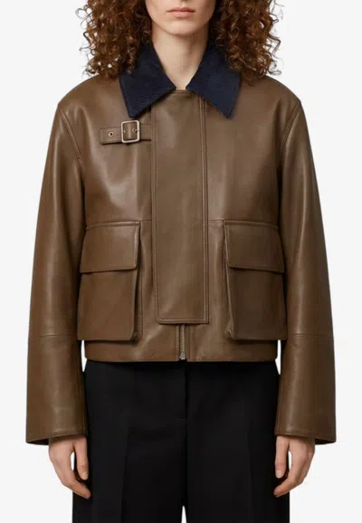 Loewe Nappa Leather Field Jacket With Corduroy Collar In Green