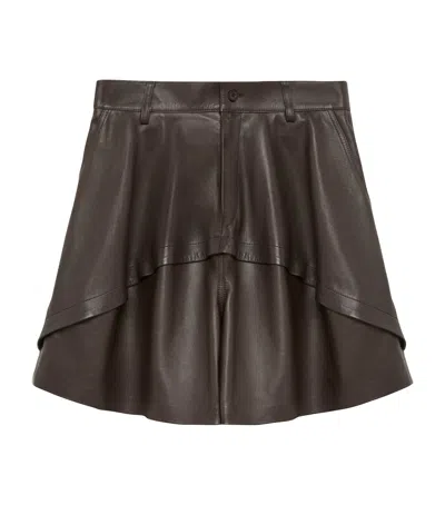 Loewe Nappa Leather Longline Shorts In Brown