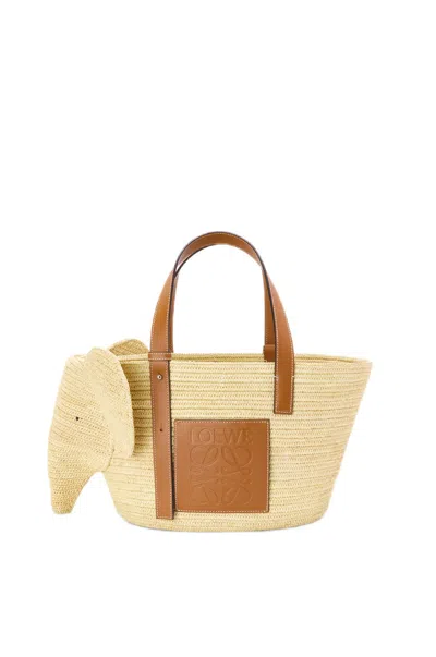 Loewe Nattan Raphia And Calf Skin Top-handle Handbag For Women In Neutral