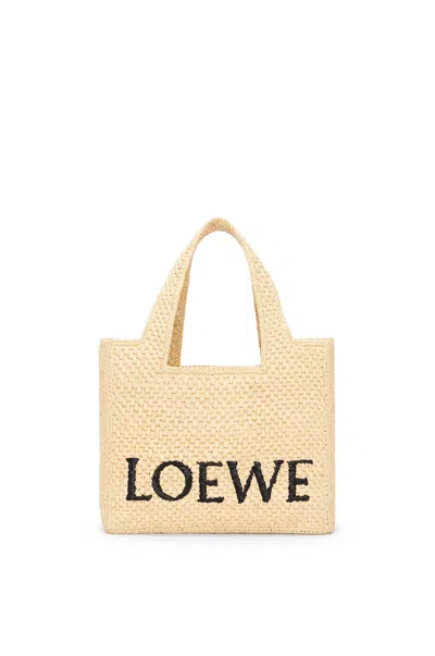 Loewe Natural Raphia And Calfskin Tote Bag For Women In Neutral