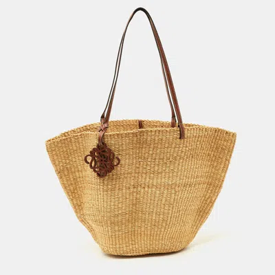 Pre-owned Loewe Natural/tan Woven Raffia Shell Basket Bag In Brown