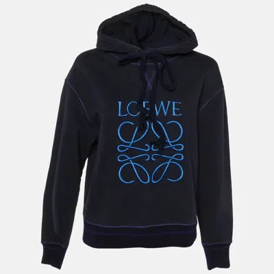 Pre-owned Loewe Navy Blue Anagram Embroidered Cotton Hoodie S