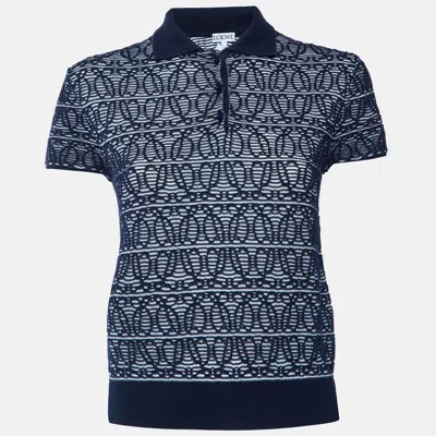 Pre-owned Loewe Navy Blue Anagram Jacquard Jersey Polo T-shirt L