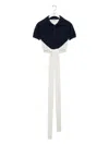 Loewe Colorblock Cropped Backless Wool Cashmere Polo Sweater With Self-tie In Black