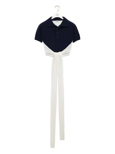 Loewe Navy Blue Contrasting Tie Polo T-shirt In Black