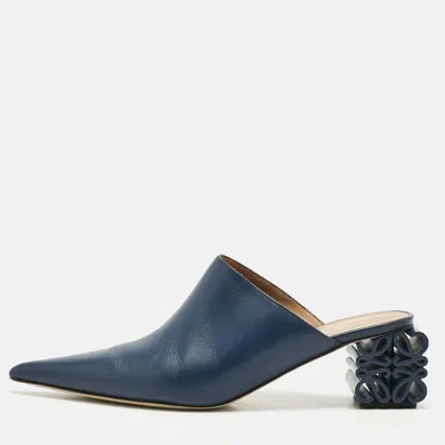 Pre-owned Loewe Navy Blue Leather Pointed Toe Mules Size 40