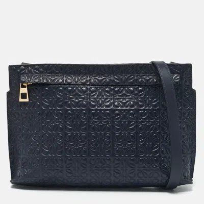Pre-owned Loewe Navy Blue Leather Repeat Anagram T Pouch Crossbody Bag