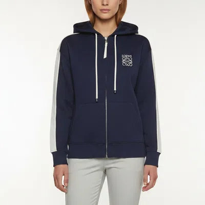Pre-owned Loewe Navy Blue Logo Detail Technical Jersey Hooded Tracksuit Jacket S