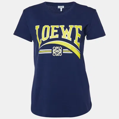 Pre-owned Loewe Navy Blue Logo Print Cotton Crew Neck T-shirt S