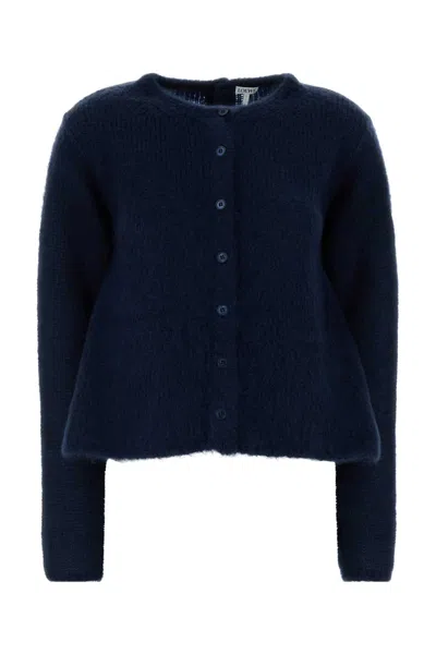 LOEWE LOEWE NAVY BLUE STRETCH MOHAIR BLEND CARDIGAN