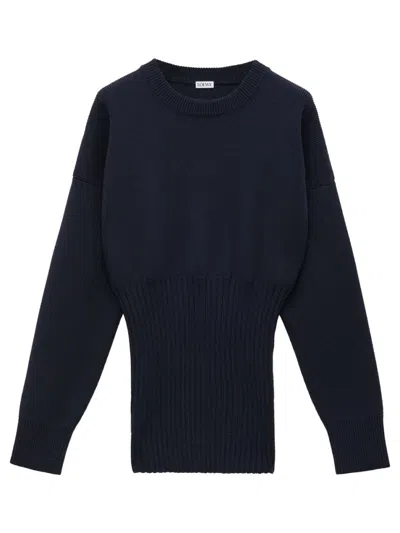 Loewe Long Ribbed Wool Sweater In Blue