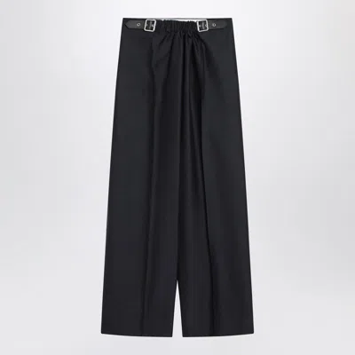 LOEWE LOEWE  NAVY BLUE WOOL AND SILK TROUSERS WITH BELT
